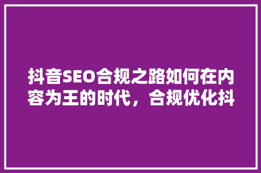 抖音SEO合规之路如何在内容为王的时代，合规优化抖音内容