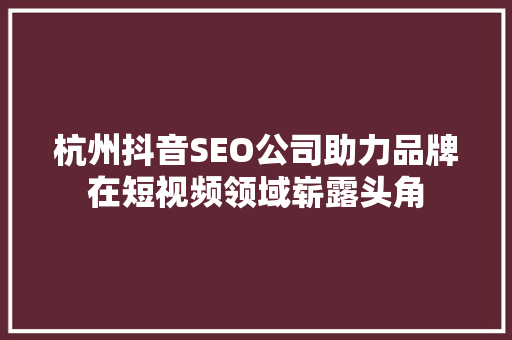 杭州抖音SEO公司助力品牌在短视频领域崭露头角