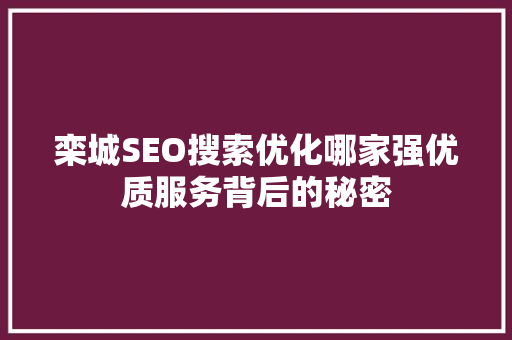 栾城SEO搜索优化哪家强优质服务背后的秘密