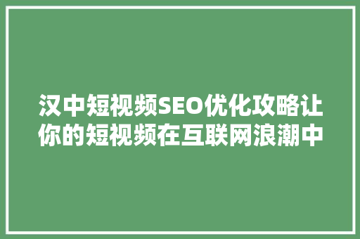 汉中短视频SEO优化攻略让你的短视频在互联网浪潮中脱颖而出