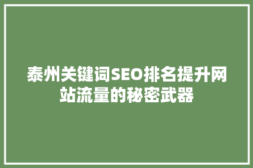 泰州关键词SEO排名提升网站流量的秘密武器