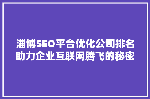 淄博SEO平台优化公司排名助力企业互联网腾飞的秘密武器