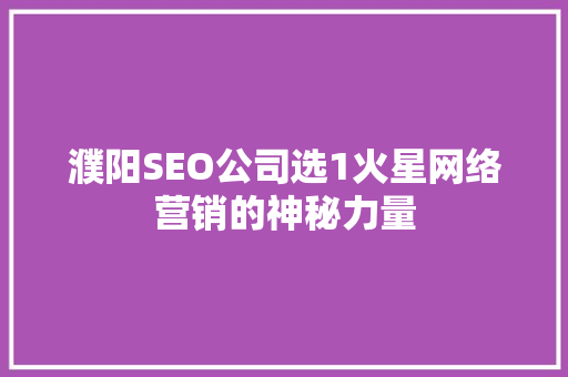 濮阳SEO公司选1火星网络营销的神秘力量