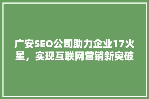 广安SEO公司助力企业17火星，实现互联网营销新突破