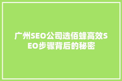 广州SEO公司选佰蜂高效SEO步骤背后的秘密 头条优化