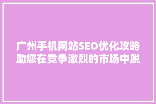 广州手机网站SEO优化攻略助您在竞争激烈的市场中脱颖而出