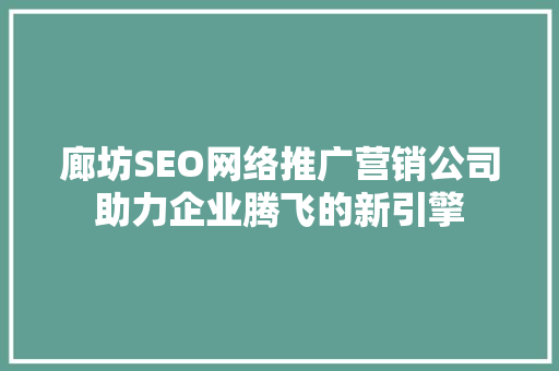 廊坊SEO网络推广营销公司助力企业腾飞的新引擎
