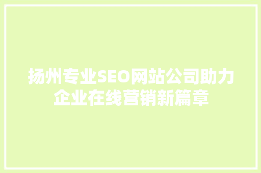 扬州专业SEO网站公司助力企业在线营销新篇章 搜狗优化