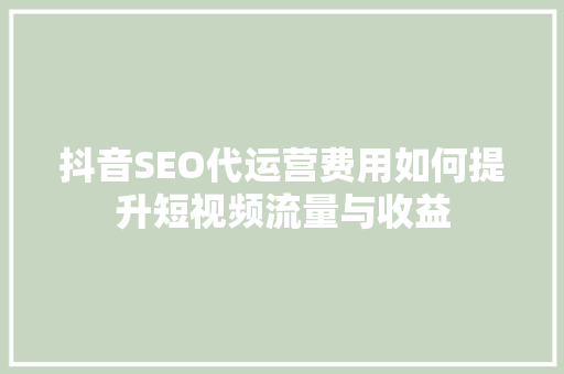 抖音SEO代运营费用如何提升短视频流量与收益 小程序开发