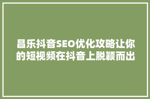 昌乐抖音SEO优化攻略让你的短视频在抖音上脱颖而出