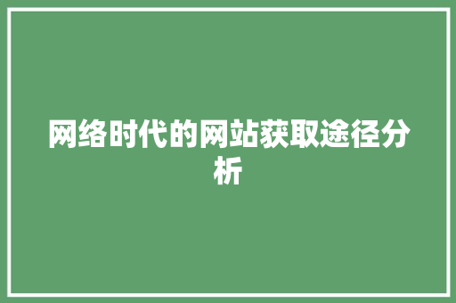 网络时代的网站获取途径分析