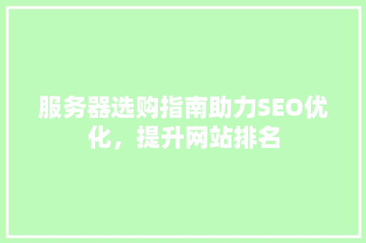 服务器选购指南助力SEO优化，提升网站排名