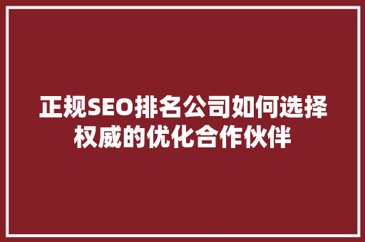 正规SEO排名公司如何选择权威的优化合作伙伴