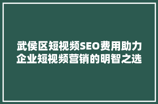 武侯区短视频SEO费用助力企业短视频营销的明智之选 小程序开发