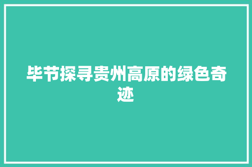 毕节探寻贵州高原的绿色奇迹