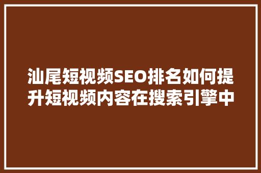 汕尾短视频SEO排名如何提升短视频内容在搜索引擎中的可见度 seo技术
