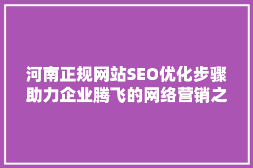 河南正规网站SEO优化步骤助力企业腾飞的网络营销之路