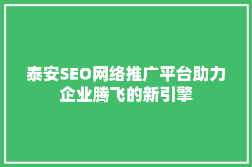 泰安SEO网络推广平台助力企业腾飞的新引擎