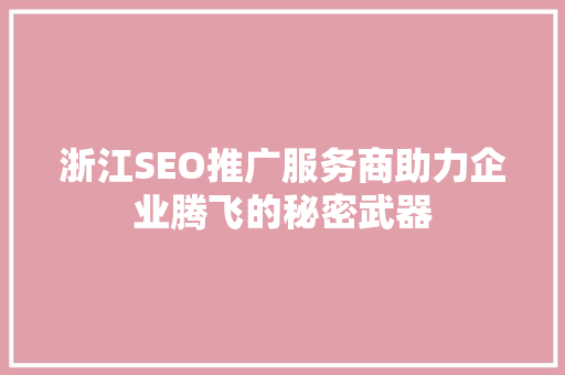 浙江SEO推广服务商助力企业腾飞的秘密武器