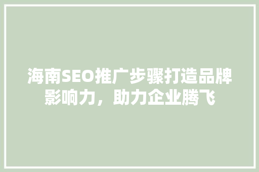 海南SEO推广步骤打造品牌影响力，助力企业腾飞 头条优化