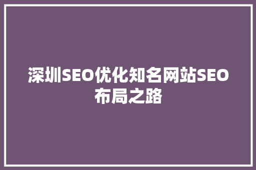 深圳SEO优化知名网站SEO布局之路