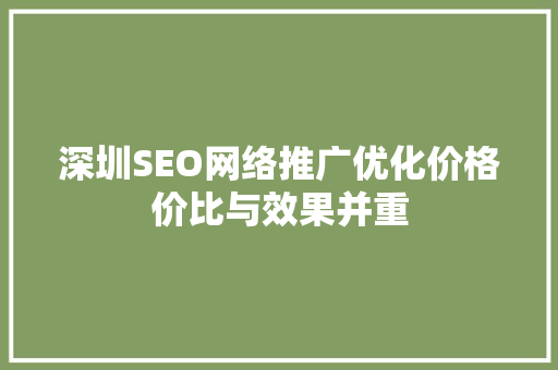 深圳SEO网络推广优化价格价比与效果并重