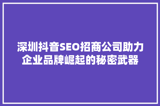 深圳抖音SEO招商公司助力企业品牌崛起的秘密武器