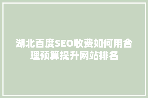 湖北百度SEO收费如何用合理预算提升网站排名