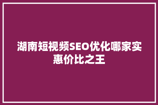 湖南短视频SEO优化哪家实惠价比之王
