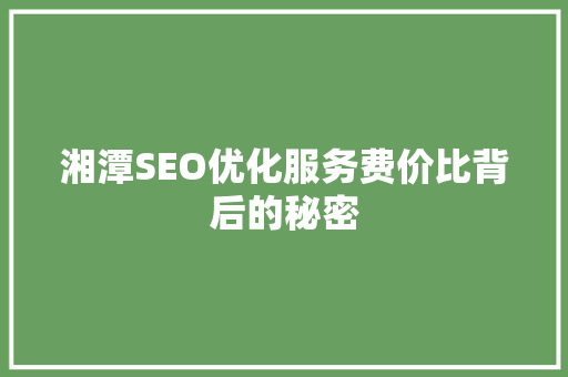 湘潭SEO优化服务费价比背后的秘密