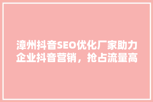 漳州抖音SEO优化厂家助力企业抖音营销，抢占流量高地 小程序开发