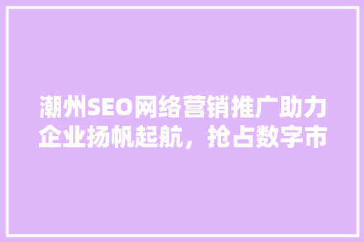潮州SEO网络营销推广助力企业扬帆起航，抢占数字市场先机