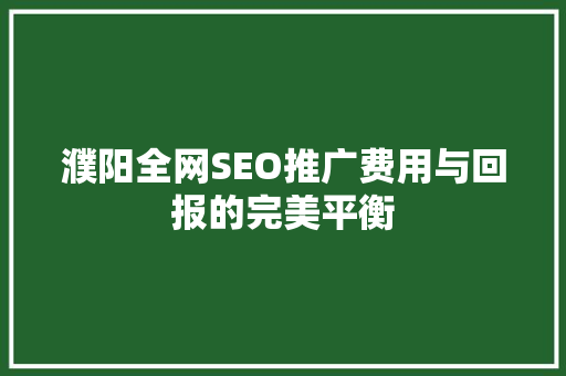 濮阳全网SEO推广费用与回报的完美平衡
