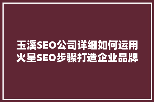 玉溪SEO公司详细如何运用火星SEO步骤打造企业品牌新高度 网站优化