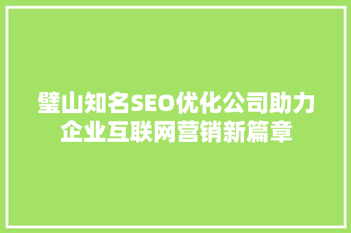 璧山知名SEO优化公司助力企业互联网营销新篇章