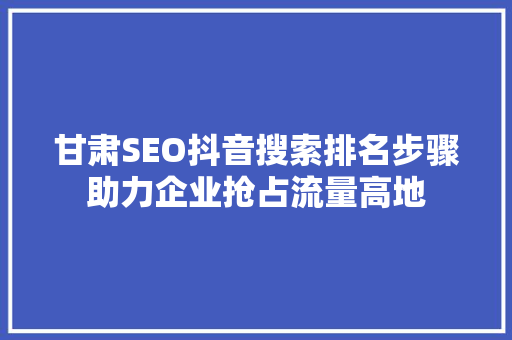 甘肃SEO抖音搜索排名步骤助力企业抢占流量高地