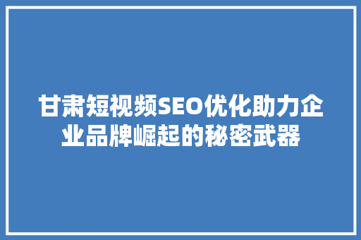 甘肃短视频SEO优化助力企业品牌崛起的秘密武器