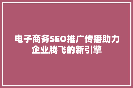 电子商务SEO推广传播助力企业腾飞的新引擎
