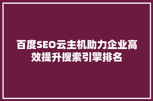 百度SEO云主机助力企业高效提升搜索引擎排名