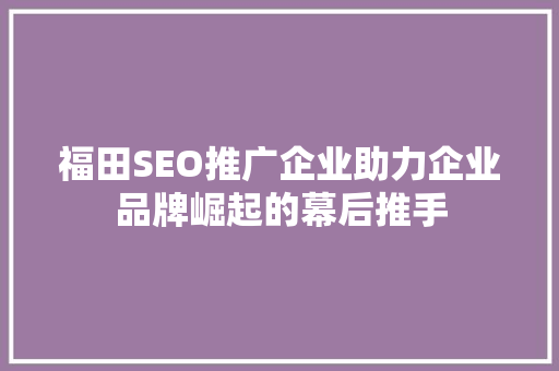 福田SEO推广企业助力企业品牌崛起的幕后推手