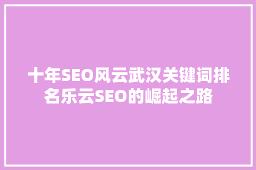 十年SEO风云武汉关键词排名乐云SEO的崛起之路 头条优化