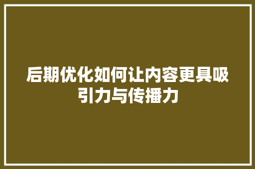 后期优化如何让内容更具吸引力与传播力