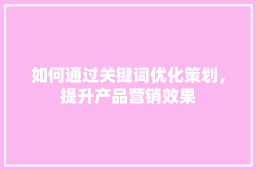 如何通过关键词优化策划，提升产品营销效果 小程序开发