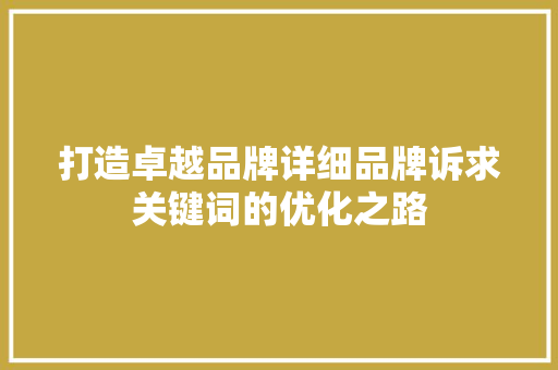 打造卓越品牌详细品牌诉求关键词的优化之路