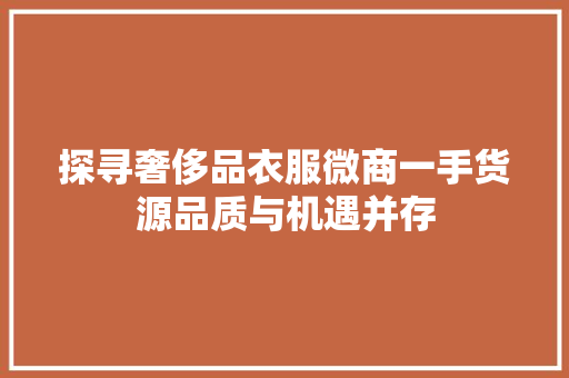 探寻奢侈品衣服微商一手货源品质与机遇并存 百度算法