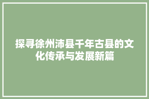 探寻徐州沛县千年古县的文化传承与发展新篇 搜狗优化