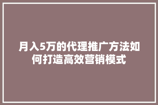 月入5万的代理推广方法如何打造高效营销模式 搜狗优化