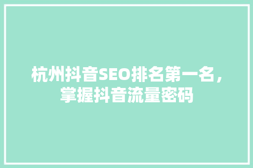 杭州抖音SEO排名第一名，掌握抖音流量密码