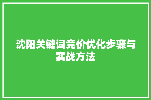 沈阳关键词竞价优化步骤与实战方法