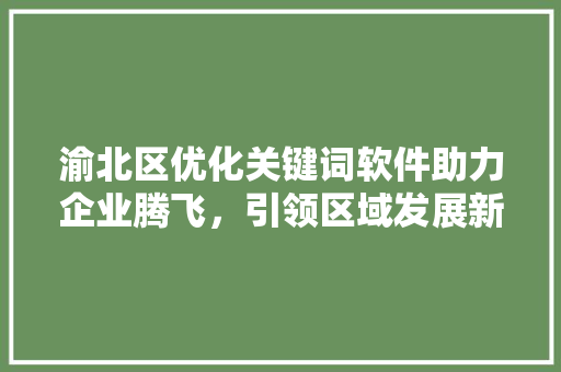 渝北区优化关键词软件助力企业腾飞，引领区域发展新篇章